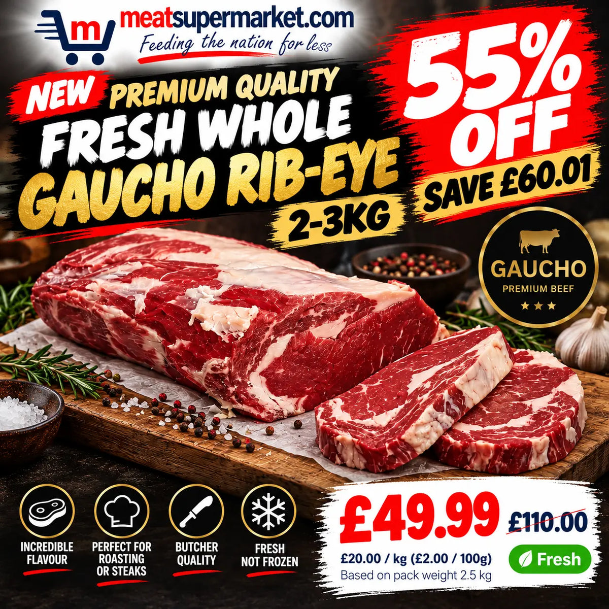 Fresh Whole Gaucho Rib-eye 2-3kg