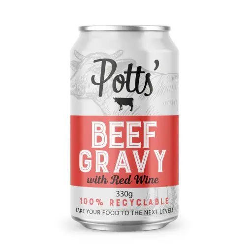 Potts' Beef with Red Wine Gravy in Recyclable Can 330g Stock Pots meatsupermarket.com