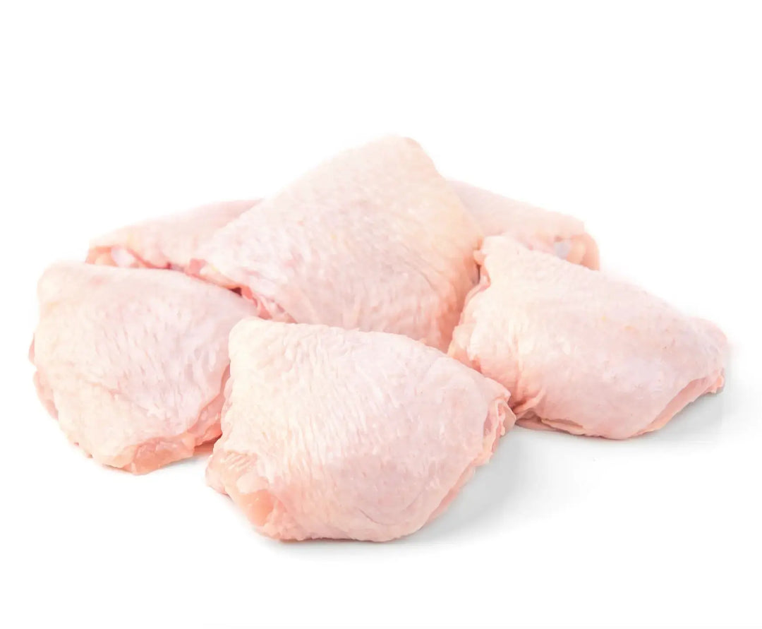 Raw skin-on bone-in chicken thighs for chicken chasseur – buy chicken thighs online UK