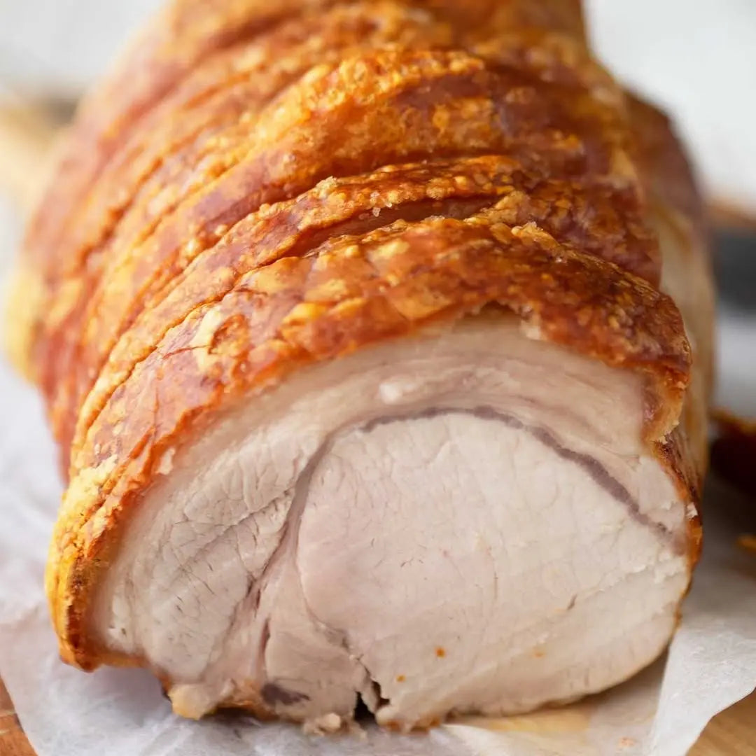 Sliced pork loin joint with crisp crackling – air fryer meat guide