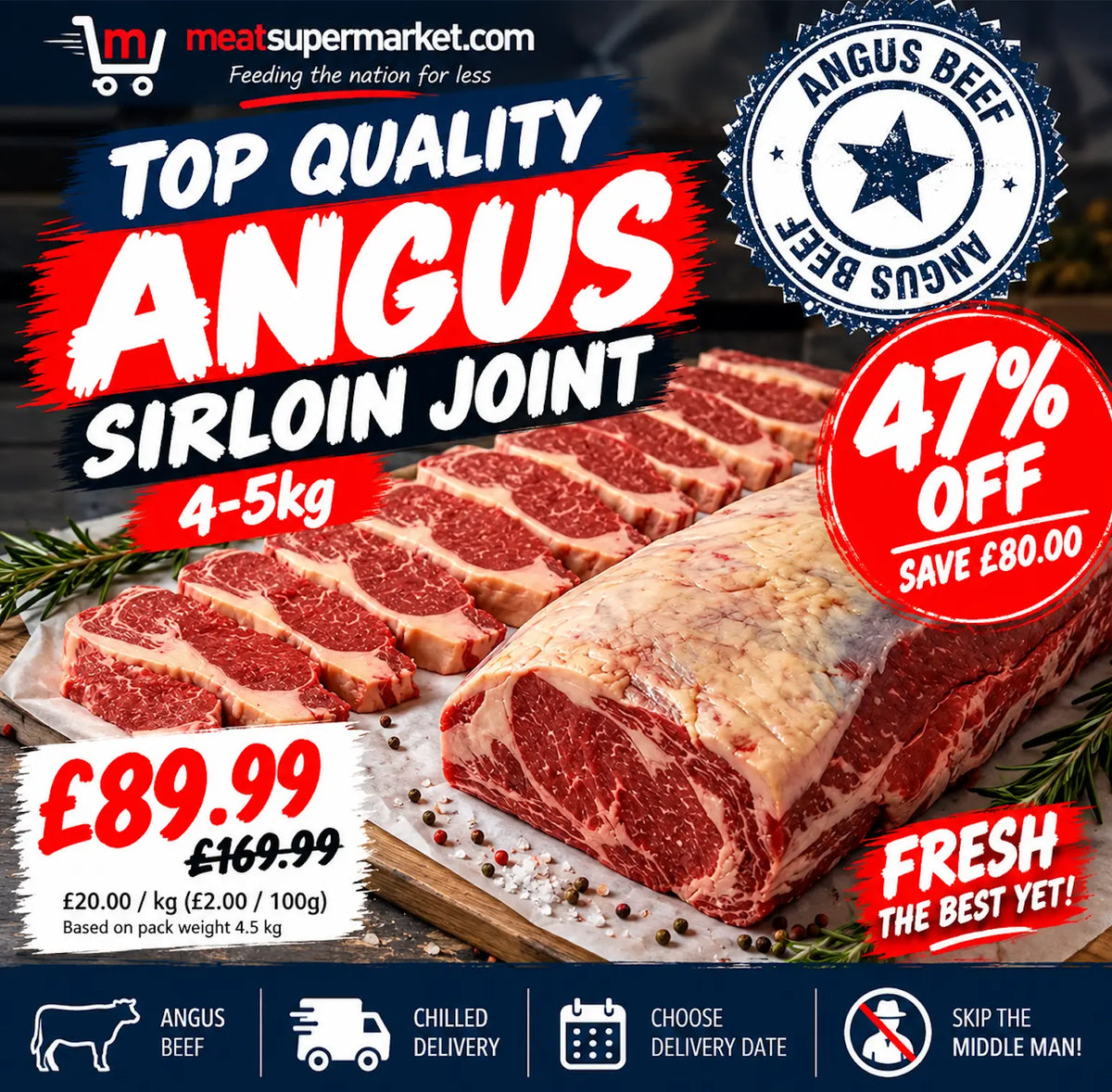 ANGUS Sirloin Joint 4-5kg Beef meatsupermarket.com