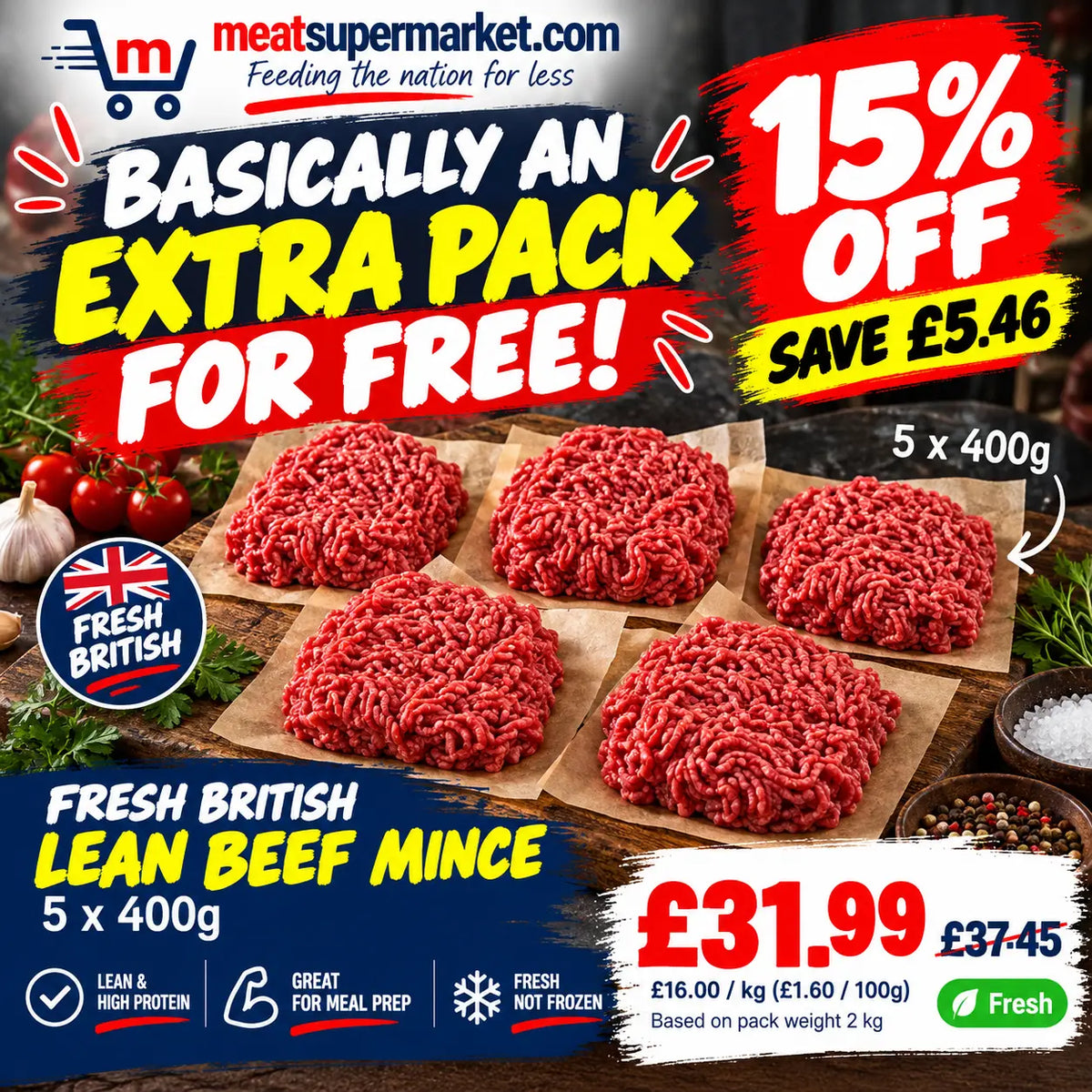 Fresh Lean Beef Mince - 5 x 400g