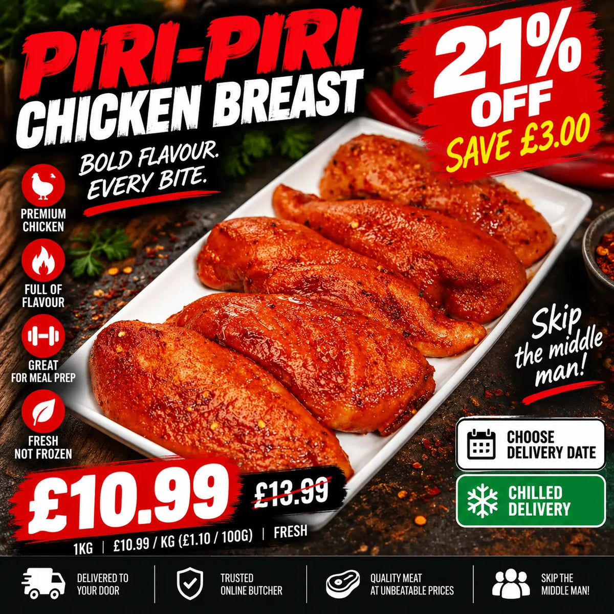 Piri-Piri Chicken Breast 1kg Chicken meatsupermarket.com