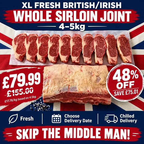 XL Fresh British/Irish Whole Sirloin Joint 4-5kg Beef meatsupermarket.com