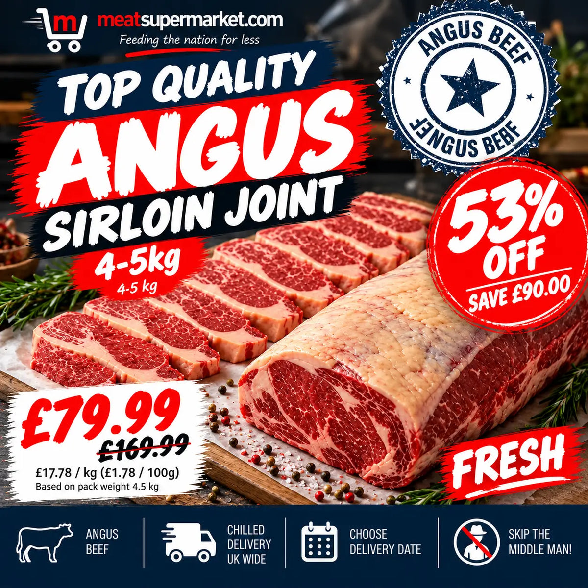 ANGUS Sirloin Joint 4-5kg Beef meatsupermarket.com