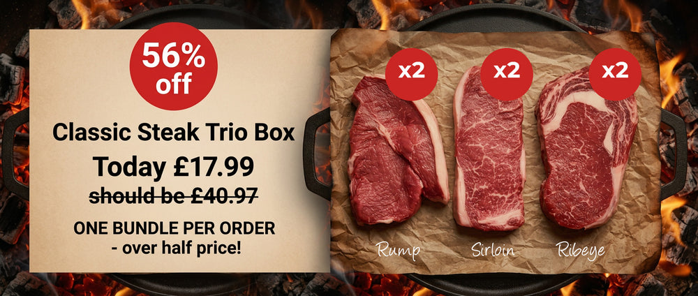 trio steak box, sirloin, ribeye and rump