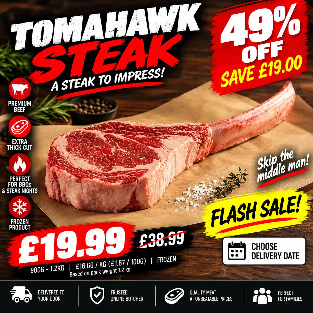 Tomahawk Steak 900g-1.2kg (Frozen)